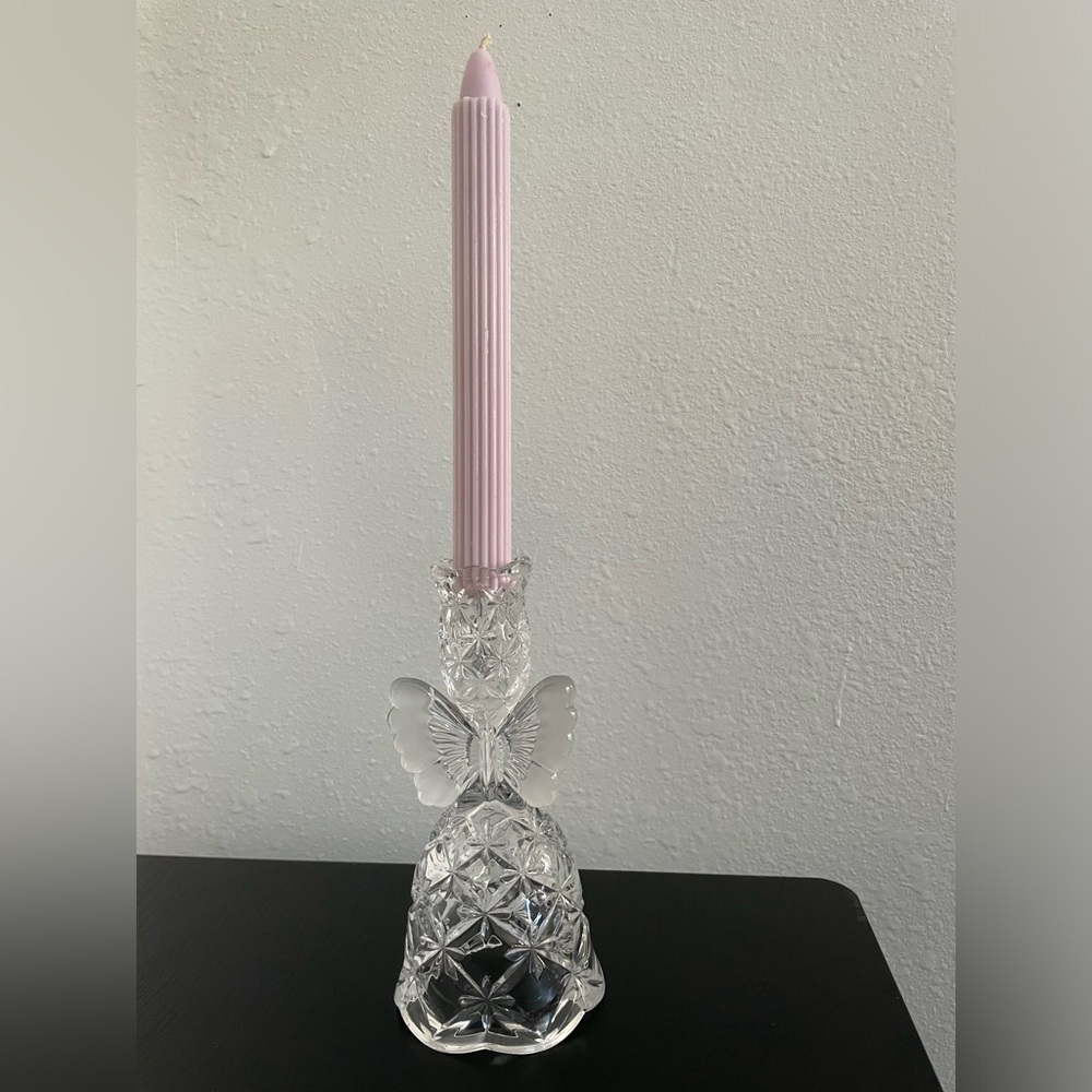 Vintage Hofbauer Frosted Butterfly Candle Stick Holder and Candle.
